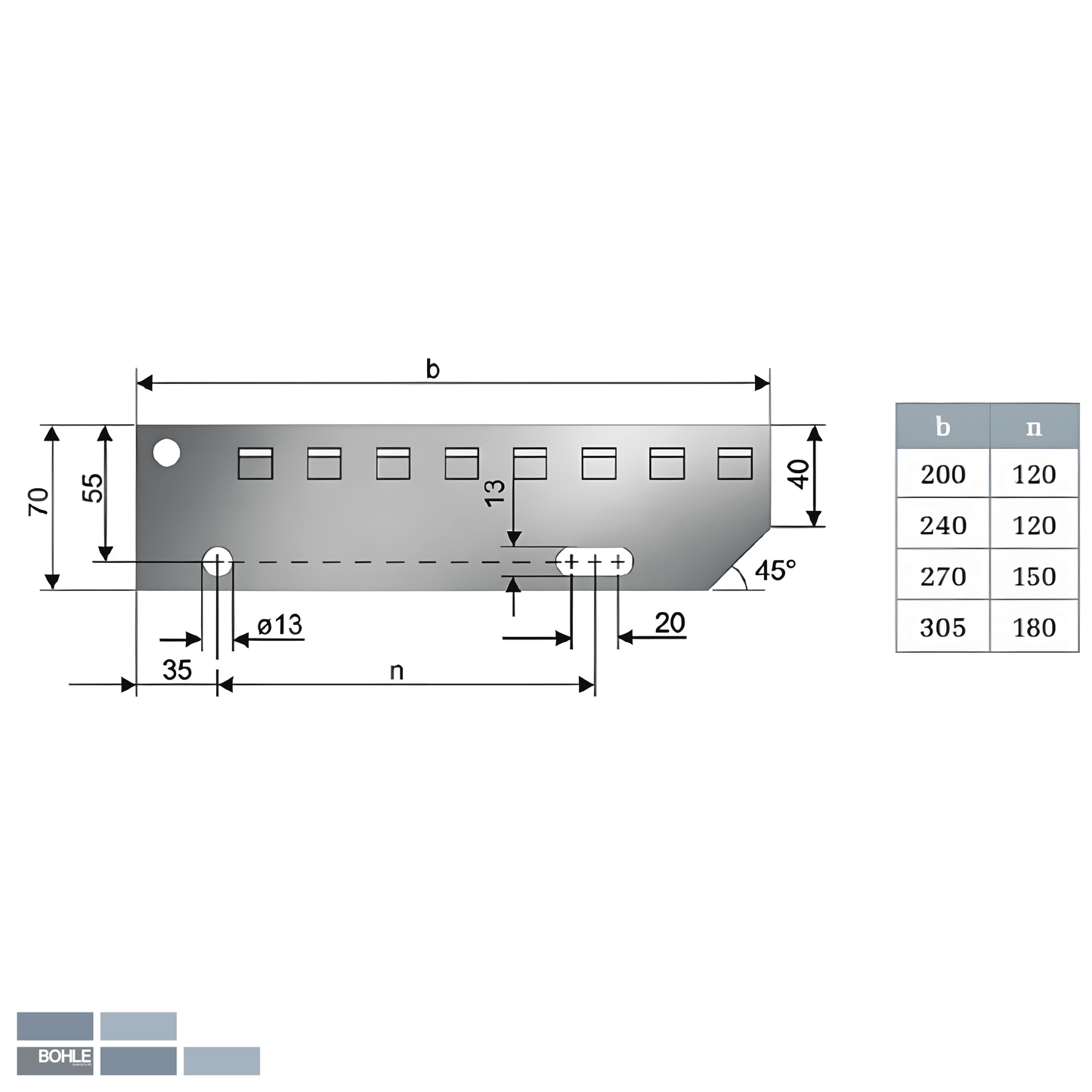 Pressrost-Stufe 900 x 240 mm (1.Maß = TS-Maß)